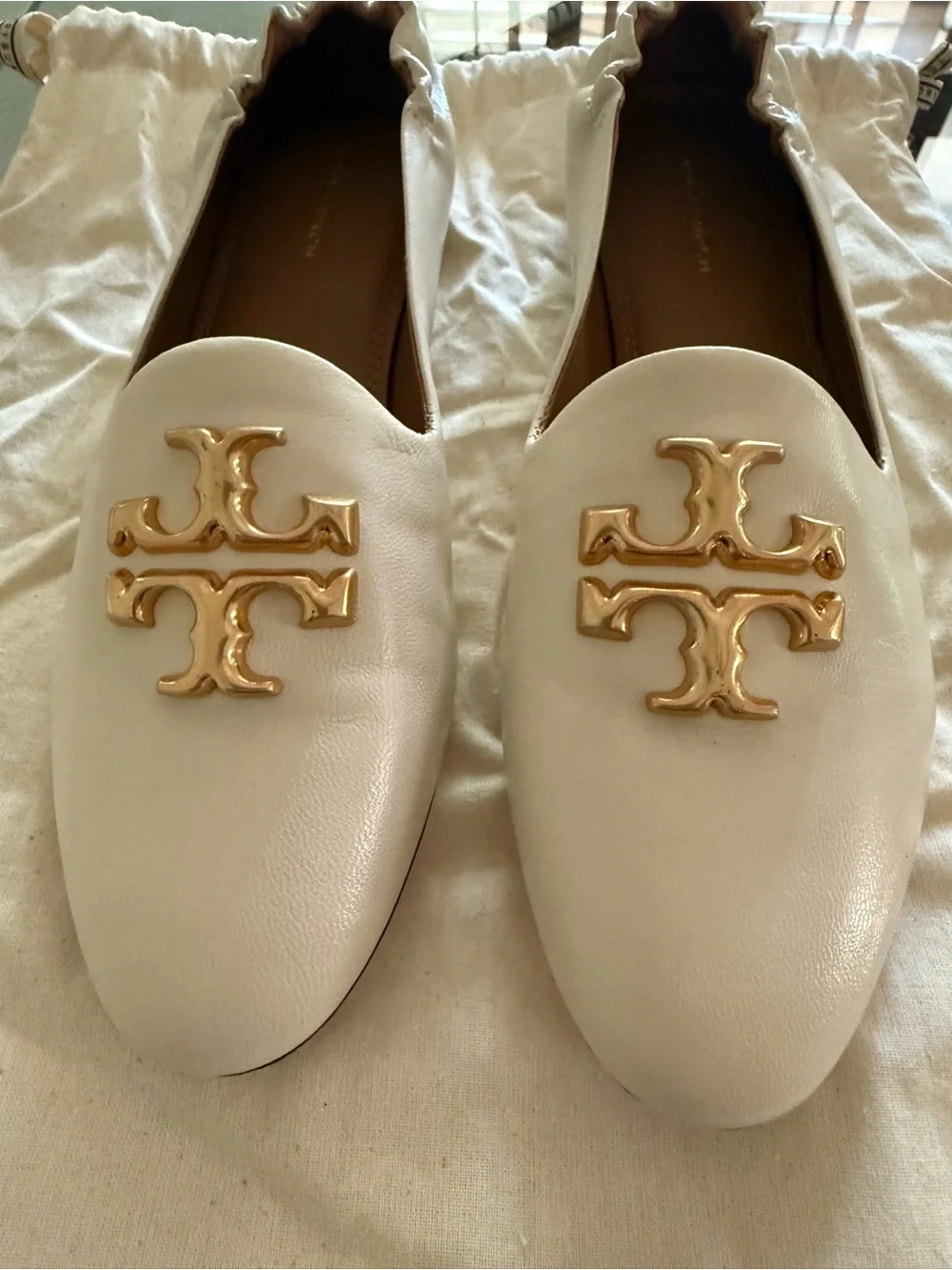 Tory Burch Eleanor Loafer with new Cream with Gold Logo